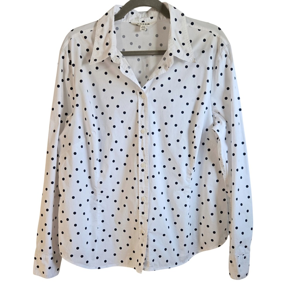 Boden Womens Classic Chic White Black Polka Dot Cotton Button Down Shirt 20/22